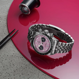 Tudor Black Bay Chrono Pink Dial Silver Steel Strap Watch for Men - M79360N-0019