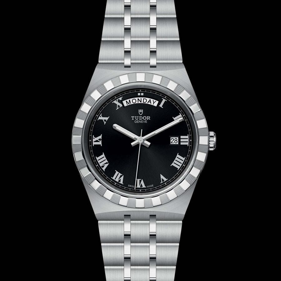 Tudor Royal Automatic Black Dial Silver Steel Strap Watch for Men - M28600-0003
