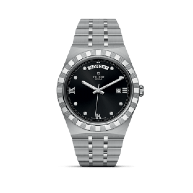 Tudor Royal Automatic Diamonds Black Dial Silver Steel Strap Watch for Men - M28600-0004