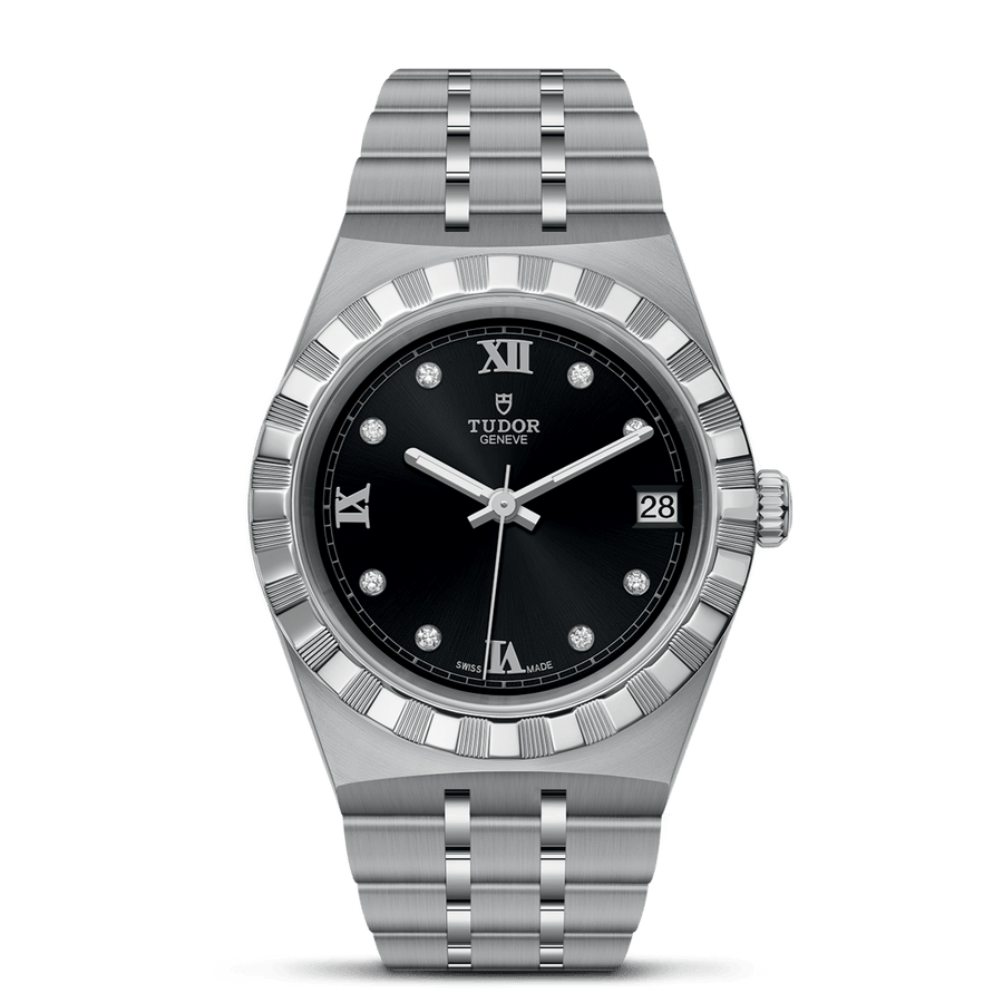 Tudor Royal Automatic Diamonds Black Dial Silver Steel Strap Watch for Men - M28600-0004