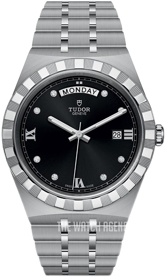Tudor Royal Automatic Diamonds Black Dial Silver Steel Strap Watch for Men - M28600-0004