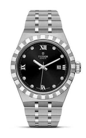 Tudor Royal Automatic Diamonds Black Dial Silver Steel Strap Watch for Men - M28600-0004