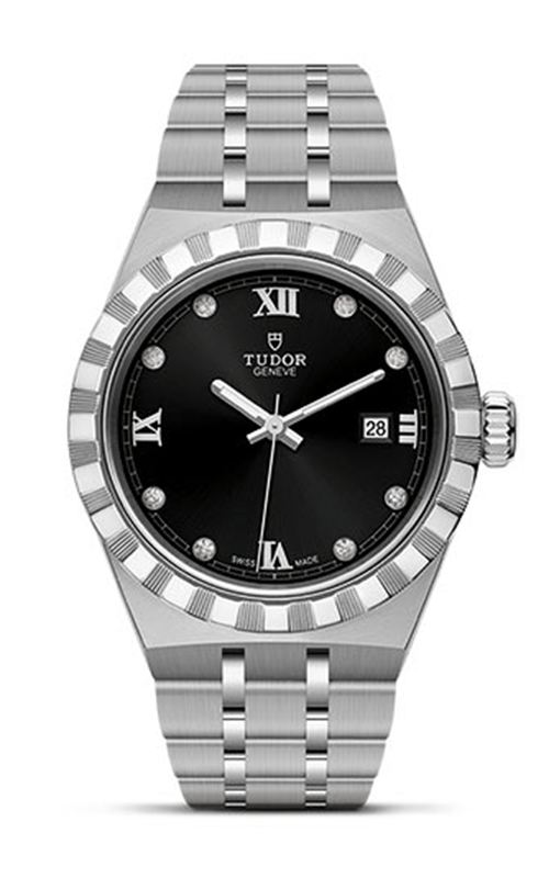 Tudor Royal Automatic Diamonds Black Dial Silver Steel Strap Watch for Men - M28600-0004