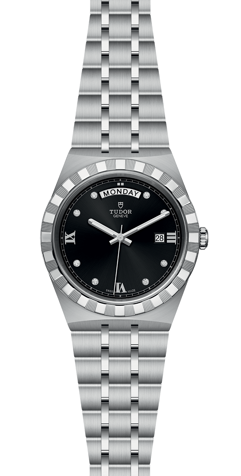 Tudor Royal Automatic Diamonds Black Dial Silver Steel Strap Watch for Men - M28600-0004