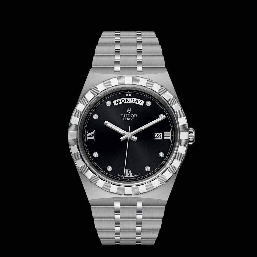 Tudor Royal Automatic Diamonds Black Dial Silver Steel Strap Watch for Men - M28600-0004