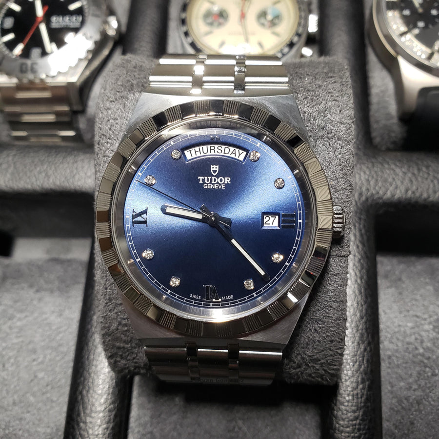 Tudor Royal Automatic Diamonds Blue Dial Silver Steel Strap Watch for Men - M28600-0006
