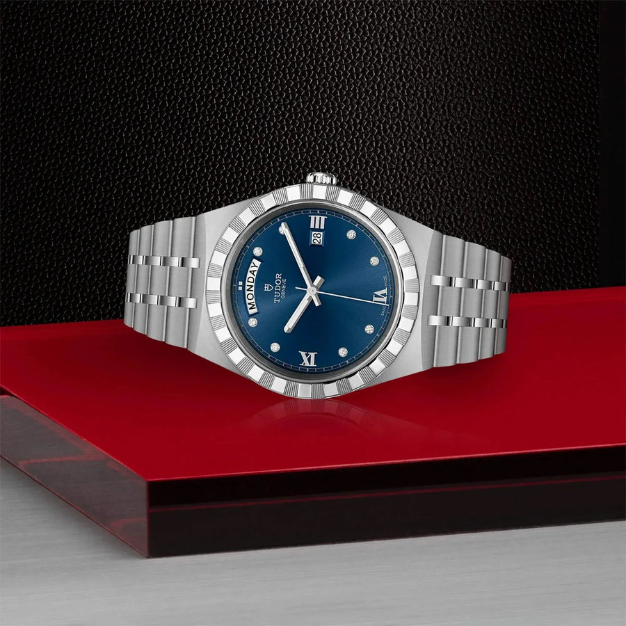 Tudor Royal Automatic Diamonds Blue Dial Silver Steel Strap Watch for Men - M28600-0006