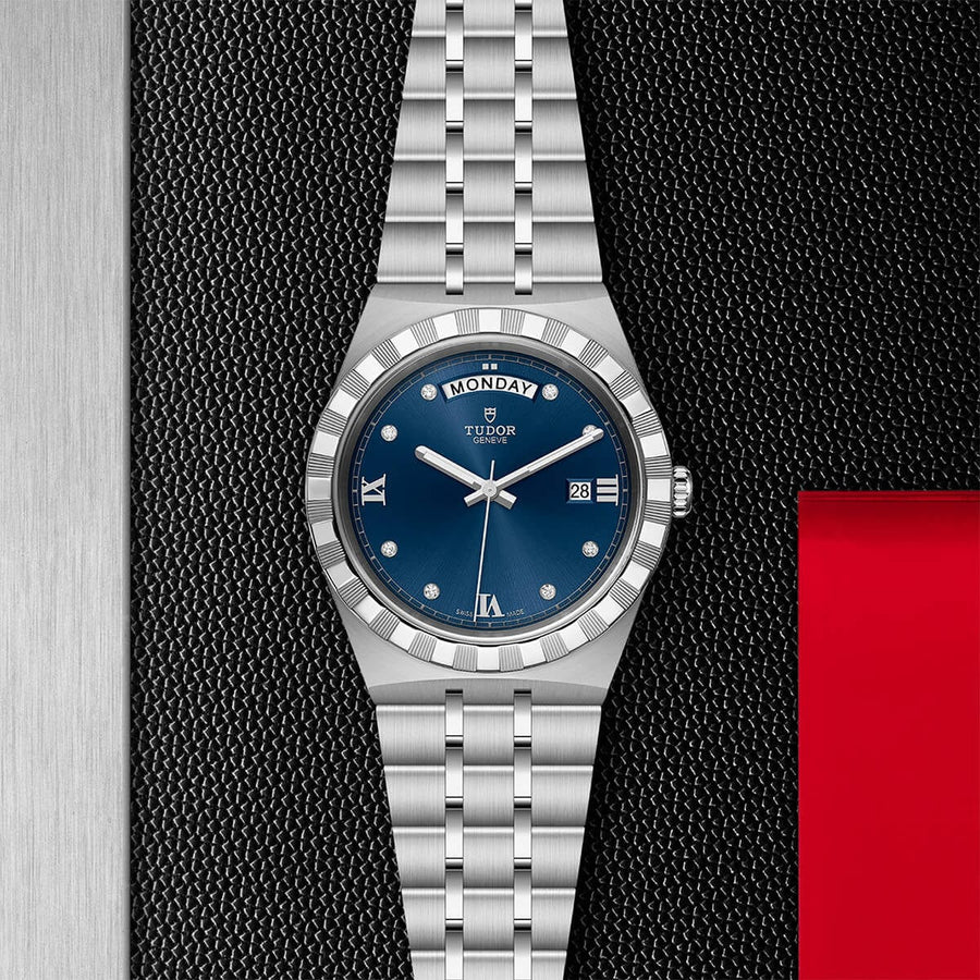 Tudor Royal Automatic Diamonds Blue Dial Silver Steel Strap Watch for Men - M28600-0006