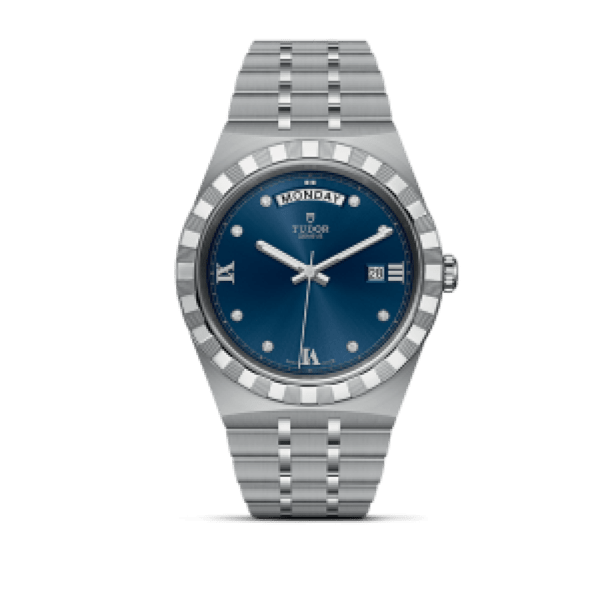Tudor Royal Automatic Diamonds Blue Dial Silver Steel Strap Watch for Men - M28600-0006