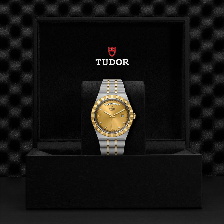 Tudor Royal Automatic Diamonds Gold Dial Two Tone Steel Strap Watch for Men - M28603-0006