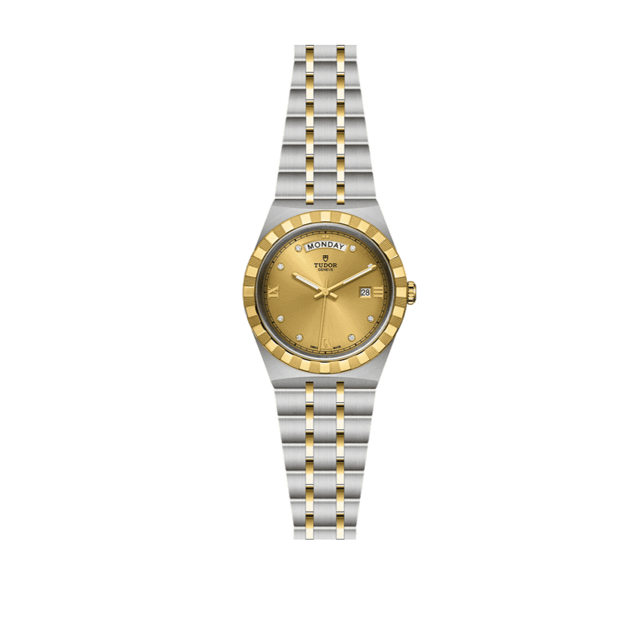 Tudor Royal Automatic Diamonds Gold Dial Two Tone Steel Strap Watch for Men - M28603-0006