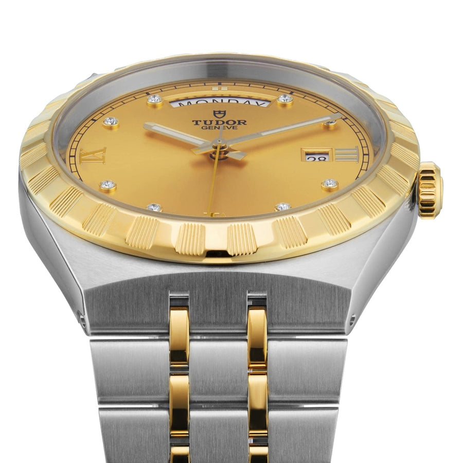 Tudor Royal Automatic Diamonds Gold Dial Two Tone Steel Strap Watch for Men - M28603-0006