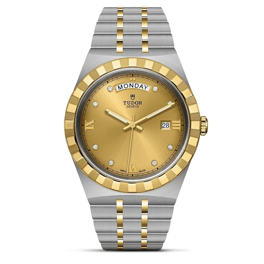 Tudor Royal Automatic Diamonds Gold Dial Two Tone Steel Strap Watch for Men - M28603-0006
