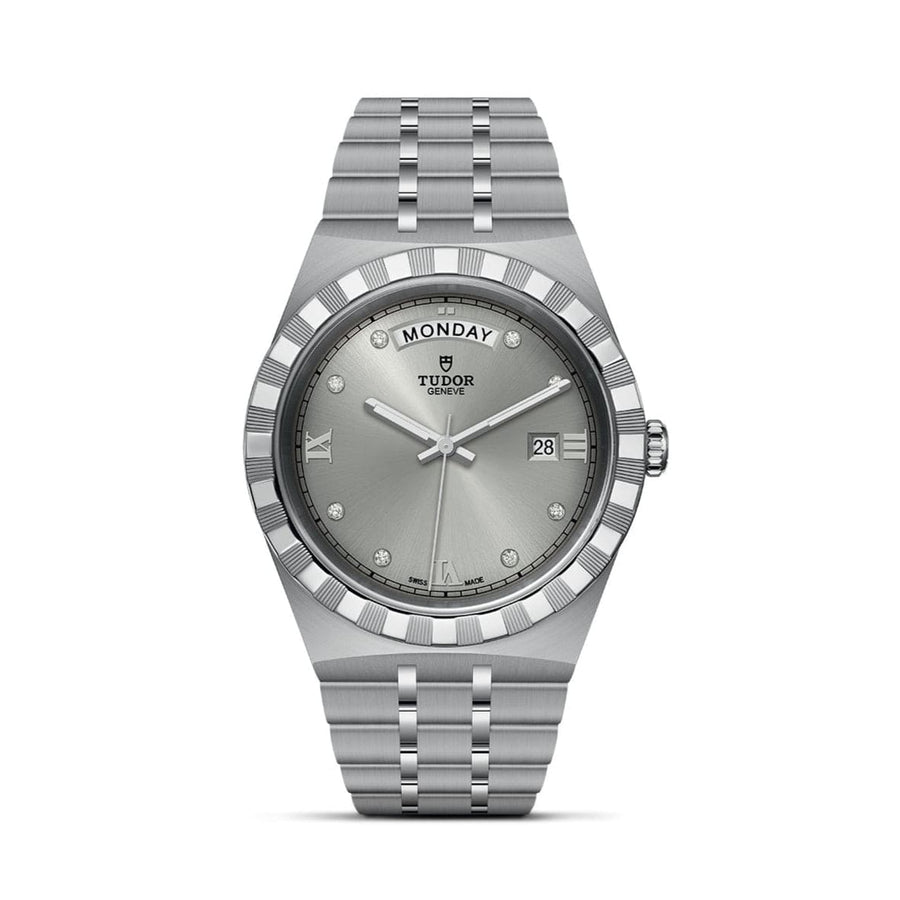 Tudor Royal Day Date Diamonds Automatic Silver Dial Silver Steel Strap Watch for Men - M28600-0002
