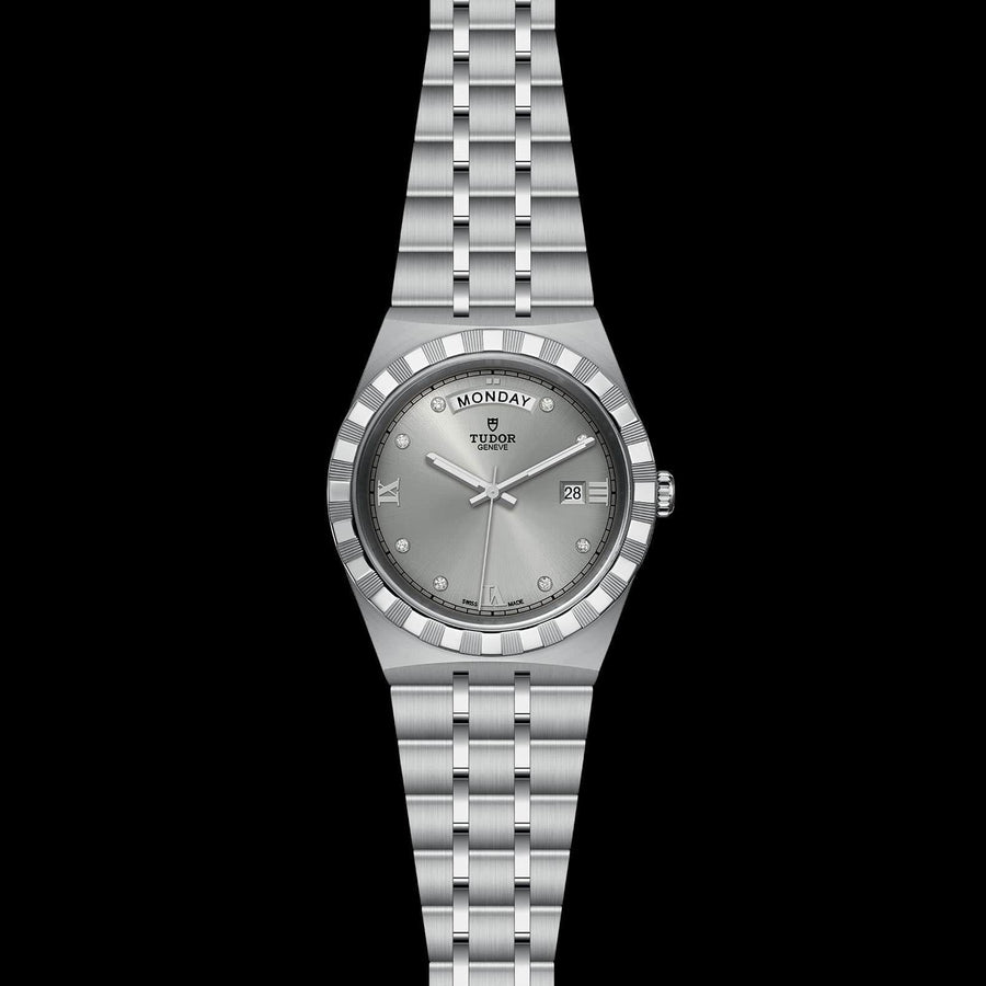 Tudor Royal Day Date Diamonds Automatic Silver Dial Silver Steel Strap Watch for Men - M28600-0002