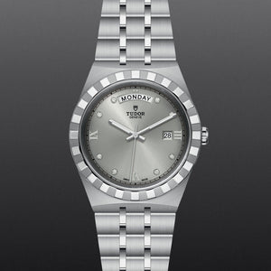 Tudor Royal Day Date Diamonds Automatic Silver Dial Silver Steel Strap Watch for Men - M28600-0002