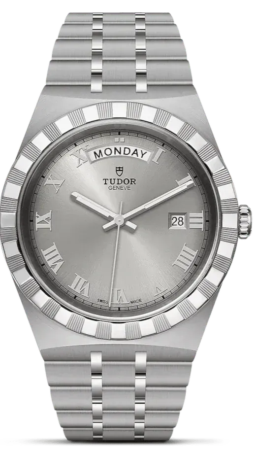 Tudor Royal Day Date Diamonds Automatic Silver Dial Silver Steel Strap Watch for Men - M28600-0002