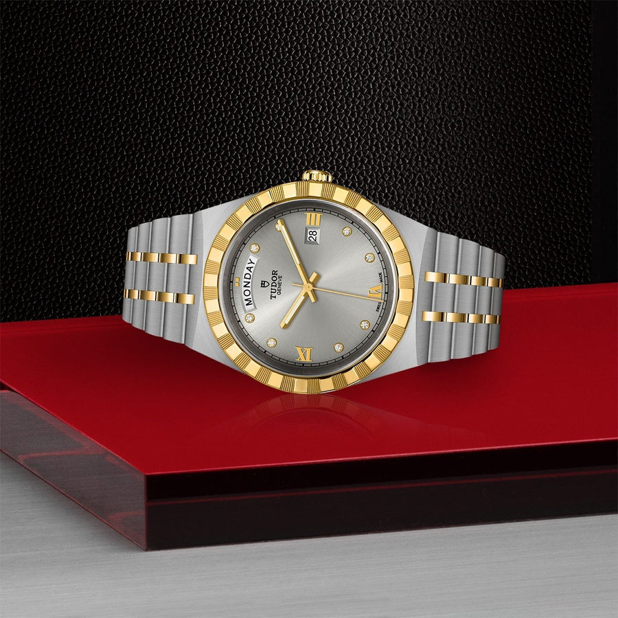 Tudor Royal Diamonds Automatic Grey Dial Two Tone Steel Strap Watch for Men - M28603-0002