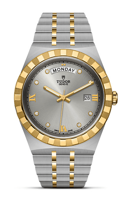 Tudor Royal Diamonds Automatic Grey Dial Two Tone Steel Strap Watch for Men - M28603-0002