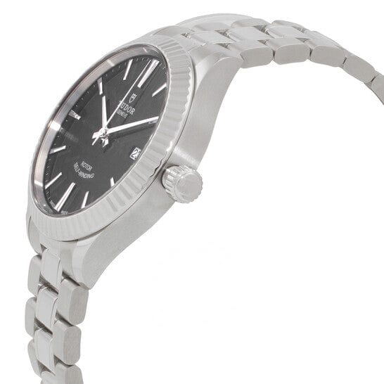 Tudor Style Automatic Black Dial Silver Steel Strap Watch for Men - M12710-0003