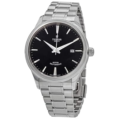 Tudor Style Automatic Black Dial Silver Steel Strap Watch for Men - M12710-0003