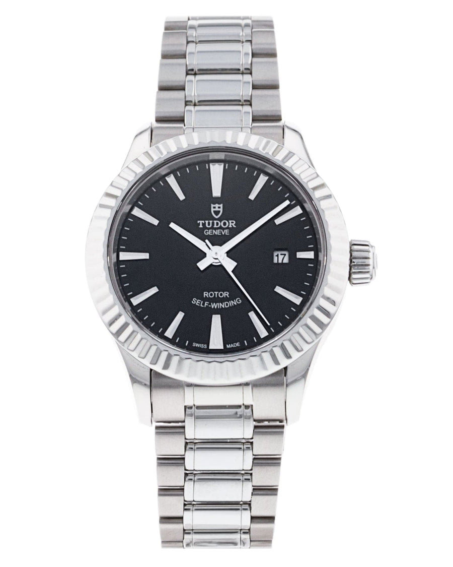 Tudor Style Automatic Black Dial Silver Steel Strap Watch for Men - M12710-0003