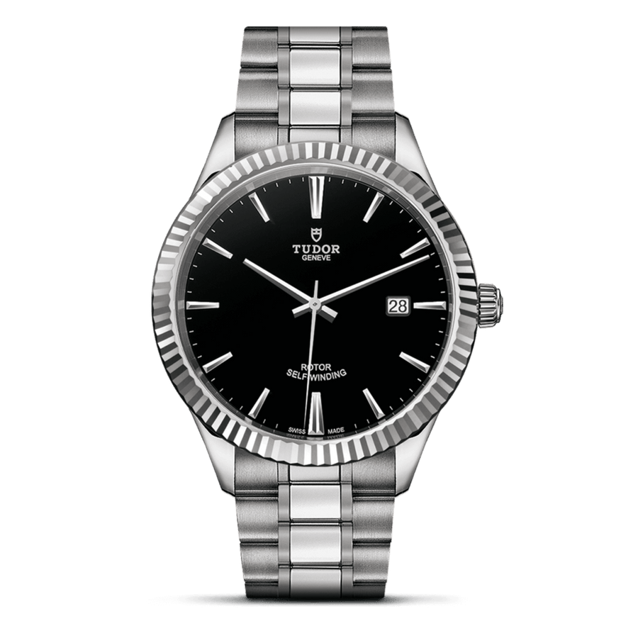 Tudor Style Automatic Black Dial Silver Steel Strap Watch for Men - M12710-0003