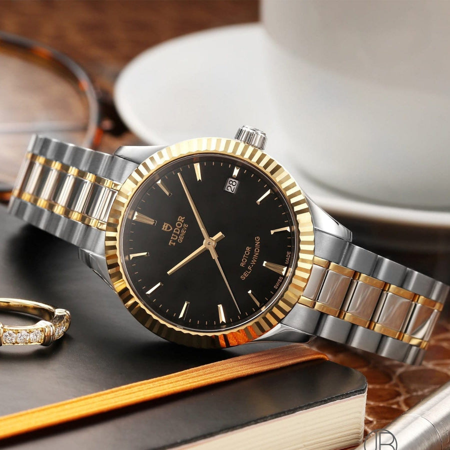 Tudor Style Automatic Black Dial Two Tone Steel Strap Watch for Men - M12713-0005