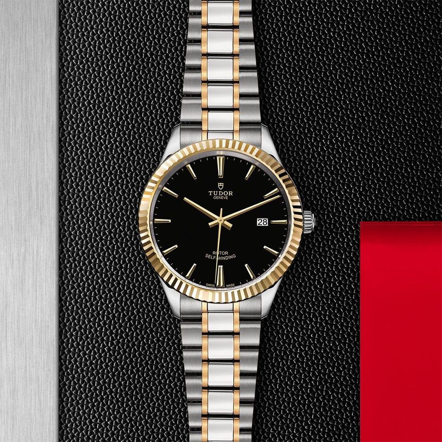 Tudor Style Automatic Black Dial Two Tone Steel Strap Watch for Men - M12713-0005