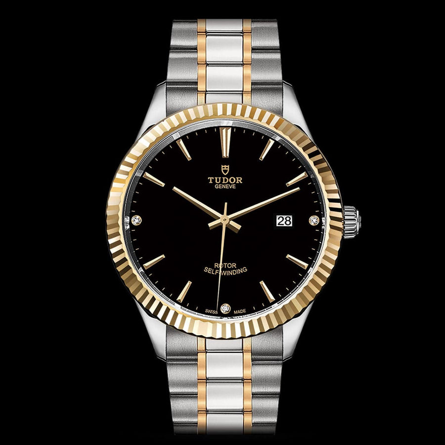 Tudor Style Automatic Black Dial Two Tone Steel Strap Watch for Men - M12713-0005