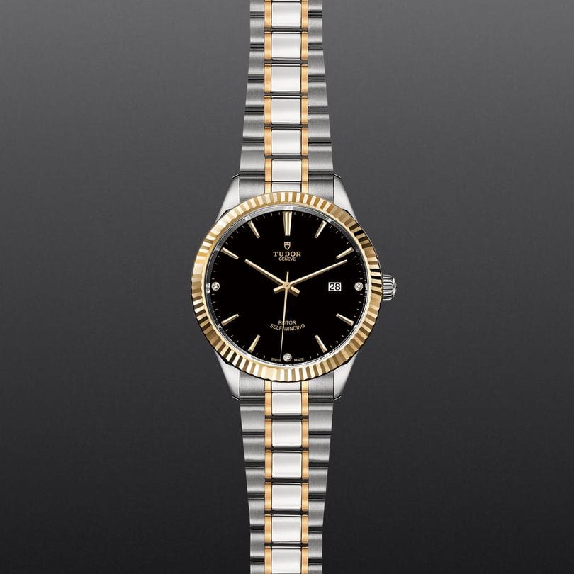 Tudor Style Automatic Diamonds Black Dial Two Tone Steel Strap Watch for Men - M12713-00011