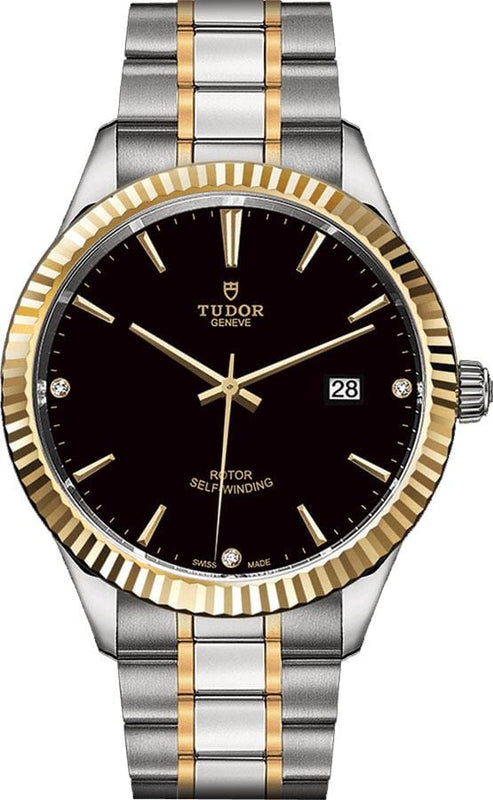 Tudor Style Automatic Diamonds Black Dial Two Tone Steel Strap Watch for Men - M12713-00011