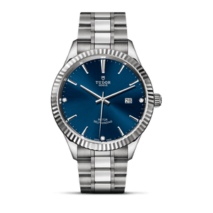 Tudor Style Automatic Diamonds Blue Dial Silver Steel Strap Watch for Men - M12710-0017