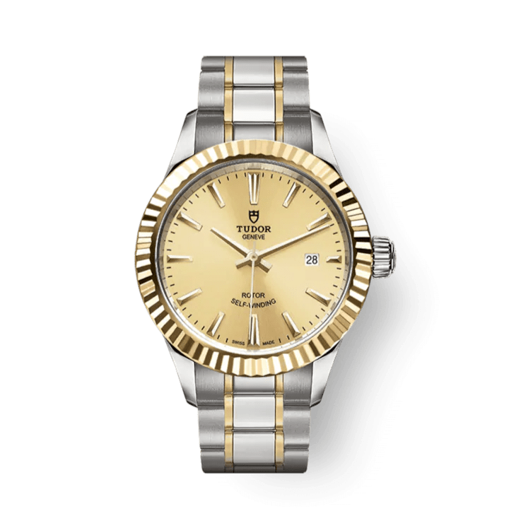 Tudor Style Automatic Diamonds Gold Dial Two Tone Steel Strap Watch for Men - M12713-0007
