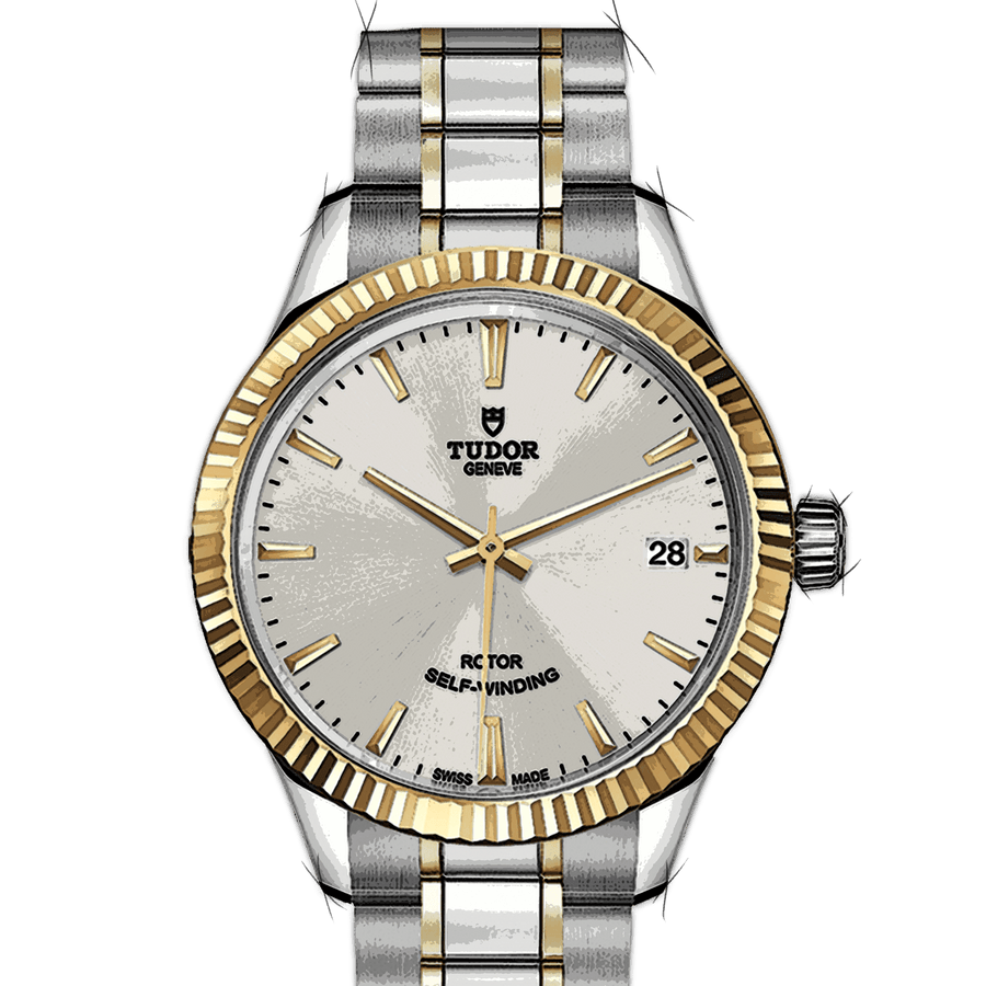 Tudor Style Automatic Silver Dial Two Tone Steel Strap Watch for Men - M12713-0003
