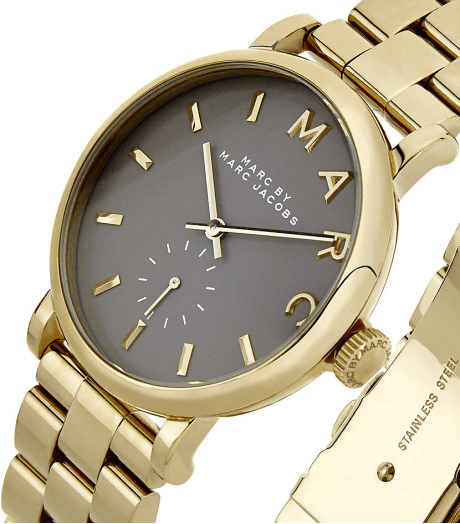 Marc Jacobs Baker Grey Dial Gold Steel Strap Watch for Women - MBM3281