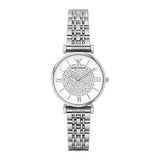 Emporio Armani Gianni T Bar White Crystal Pave Dial Silver Stainless Steel Strap Watch For Women - AR1925