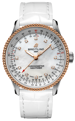 Breitling Navitimer Automatic 35 Mother of Pearl Dial White Leather Strap Watch for Women - U17395211A1P3