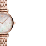 Emporio Armani Gianni T Bar Quartz Mother of Pearl Dial Rose Gold Steel Strap Watch For Women - AR11385