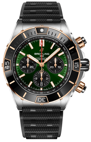 Breitling Super Chronomat B01 44 Green Dial Black Rubber Strap Watch for Men - UB0136251L1S1