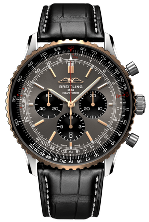 Breitling Navitimer B01 Chronograph 46 Grey Dial Black Leather Strap Watch for Men - UB01371A1B1P1