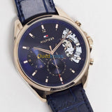 Tommy Hilfiger Baker Chronograph Quartz Blue Dial Blue Leather Strap Watch For Men - 1710451