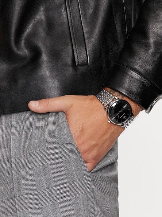 Emporio Armani Minimalist Black Dial Silver Steel Strap Watch for Men - AR11600
