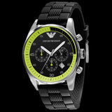 Emporio Armani Chronograph Black Dial Black Rubber Strap Watch For Men - AR5865