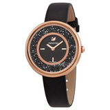 Swarovski Crystalline Pure Black Dial Black Leather Strap Watch for Women - 5275043