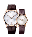 Calvin Klein City Silver Dial Brown Leather Strap Watch For Men - K2G21629