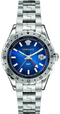 Versace Hellenyium GMT Blue Dial Silver Steel Strap Watch for Men - V11010015