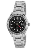 Versace Hellenyium GMT Black Dial Silver Steel Strap Watch for Men - V11020015