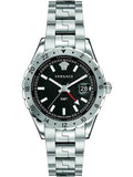 Versace Hellenyium GMT Black Dial Silver Steel Strap Watch for Men - V11020015