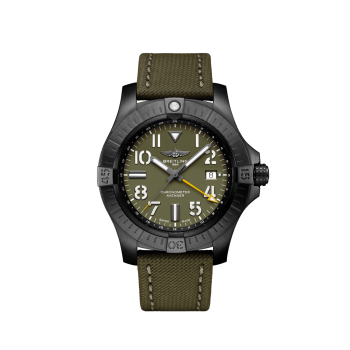 Breitling Avenger Automatic GMT 45 Night Mission Green Dial Green Nylon Strap Watch for Men - V323952A1L1X1